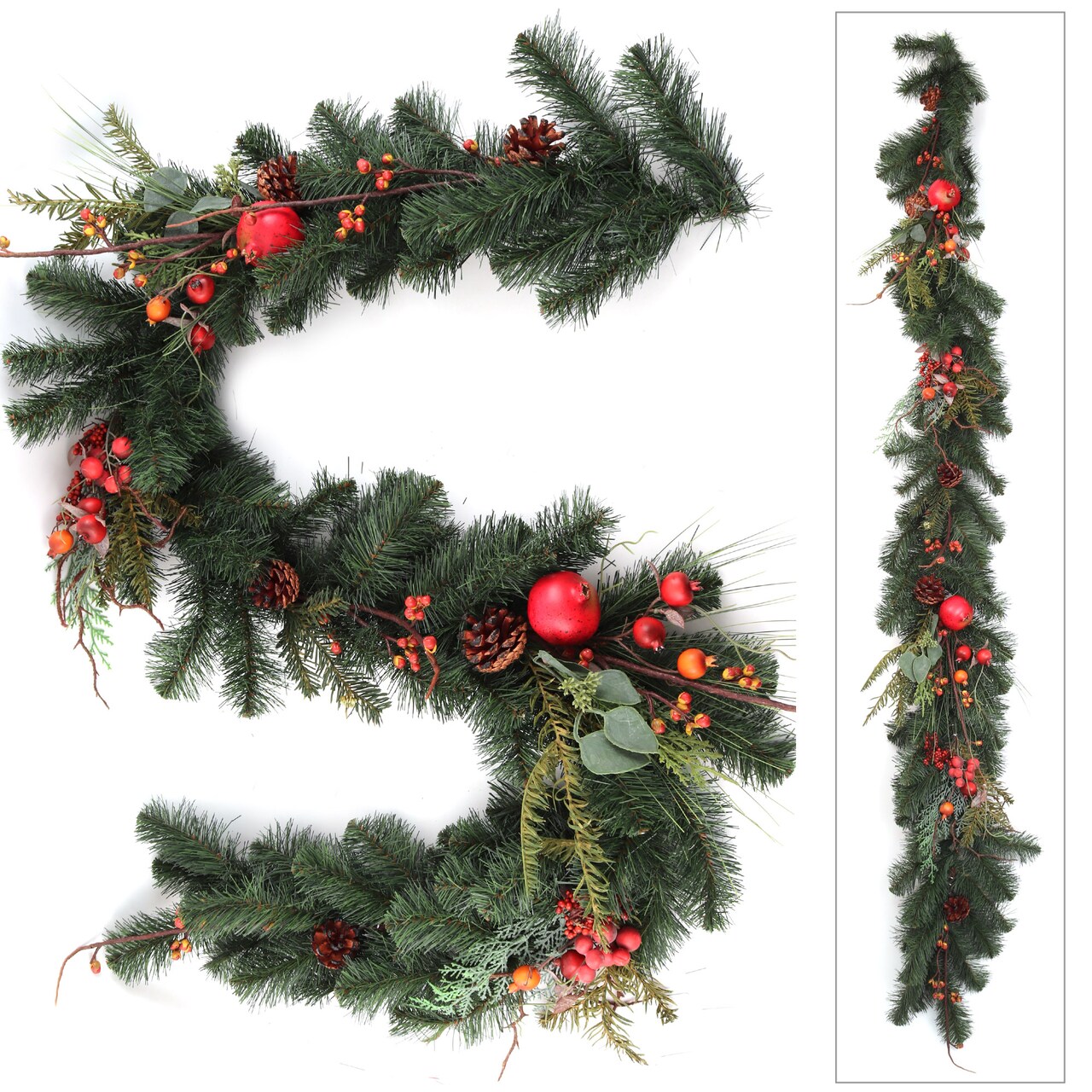 6ft Traditional Pine Garland with Fruits & Pine Cones, Floral Home by Artificial Flowers